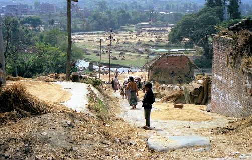 Rijst draogen in Baktapur