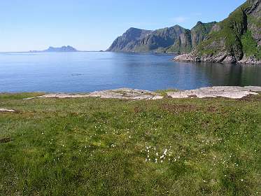Uitzicht vanaf de camping in A, links het eiland Vaeroya